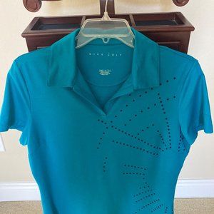 Women's Nike Golf Shirt, Size  (8-10) M/M, Teal with navy dots